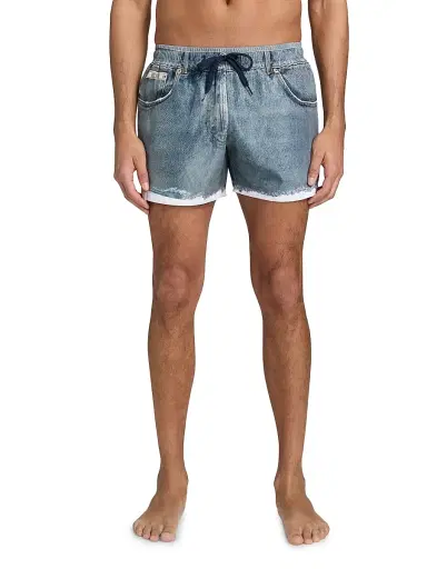 MOSCHINO Men's Denim Trompe L'Oeil Swim Shorts - Blue - Size 42 | Thumbnail 3