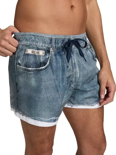 MOSCHINO Men's Denim Trompe L'Oeil Swim Shorts - Blue - Size 42 | Thumbnail 5