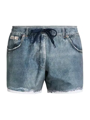 MOSCHINO Men's Denim Trompe L'Oeil Swim Shorts - Blue - Size 42 | Thumbnail 1