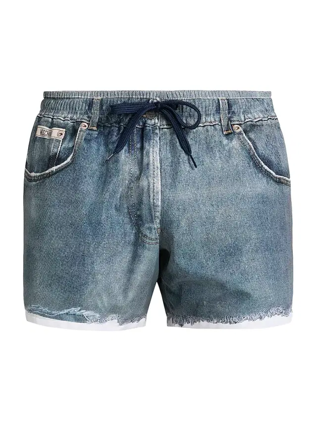 Men's Denim Trompe L'Oeil Swim Shorts - Blue