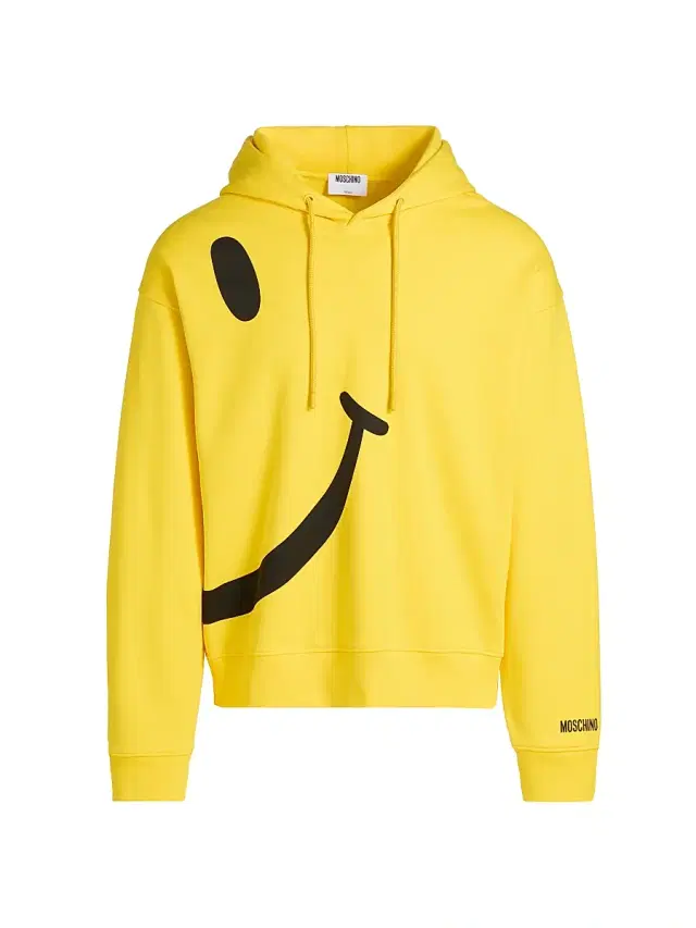 Men's Smiley Face Cotton Hoodie - Yellow