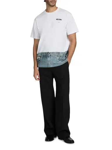 Moschino Men's Jeans Cotton Crewneck T-Shirt - White | Thumbnail 2 Moschino Men's Jeans Cotton Crewneck T-Shirt - White | Thumbnail 2