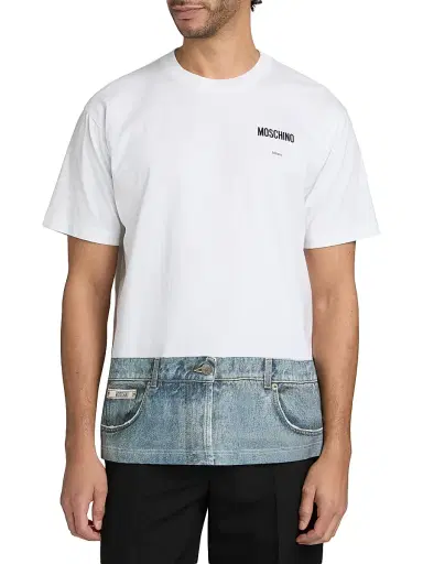 Moschino Men's Jeans Cotton Crewneck T-Shirt - White | Thumbnail 3 Moschino Men's Jeans Cotton Crewneck T-Shirt - White | Thumbnail 3