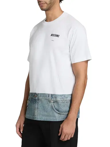 Moschino Men's Jeans Cotton Crewneck T-Shirt - White | Thumbnail 4 Moschino Men's Jeans Cotton Crewneck T-Shirt - White | Thumbnail 4