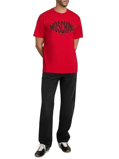Moschino Men's Logo Cotton Crewneck T-Shirt - Red | Thumbnail 2 Moschino Men's Logo Cotton Crewneck T-Shirt - Red | Thumbnail 2
