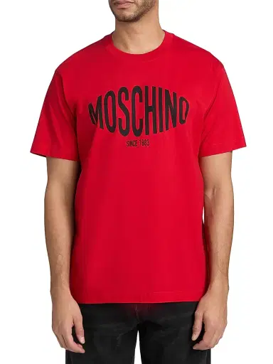 Moschino Men's Logo Cotton Crewneck T-Shirt - Red | Thumbnail 3 Moschino Men's Logo Cotton Crewneck T-Shirt - Red | Thumbnail 3