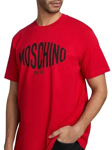 Moschino Men's Logo Cotton Crewneck T-Shirt - Red | Thumbnail 6 Moschino Men's Logo Cotton Crewneck T-Shirt - Red | Thumbnail 6