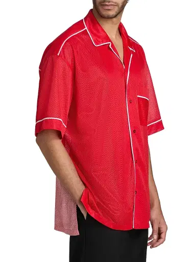 MOSCHINO Men's Mesh Camp Shirt - Red - Size Medium | Thumbnail 4 MOSCHINO Men's Mesh Camp Shirt - Red - Size Medium | Thumbnail 4