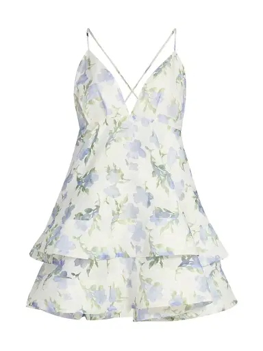 Elliatt Women's Cleo Tiered A-Line Minidress - Ivory Floral Print - Size XL | Thumbnail 1