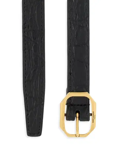 Saint Laurent Women's Frame Buckle Thin Belt in Crocodile-Embossed Leather - Nero | Thumbnail 2