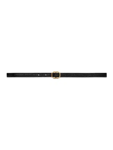 Saint Laurent Women's Frame Buckle Thin Belt in Crocodile-Embossed Leather - Nero | Thumbnail 1