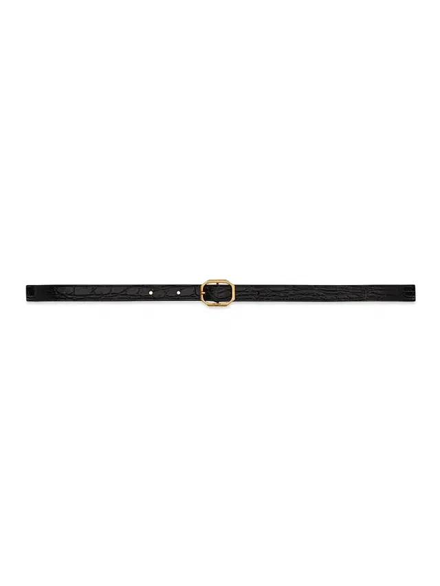 Saint Laurent Women's Frame Buckle Thin Belt in Crocodile-Embossed Leather - Nero