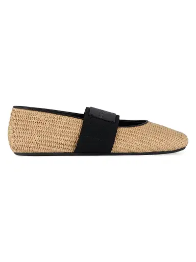 Givenchy Women's Sliced Square Raffia-Effect Ballerinas - Khaki Brown - Size 11 | Thumbnail 1