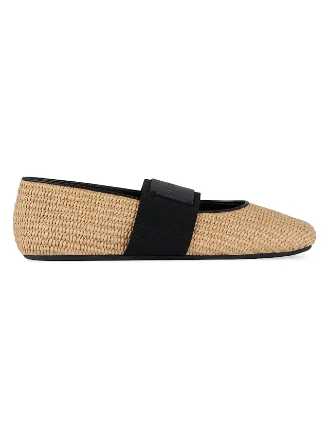 Givenchy Women's Sliced Square Raffia-Effect Ballerinas - Khaki Brown