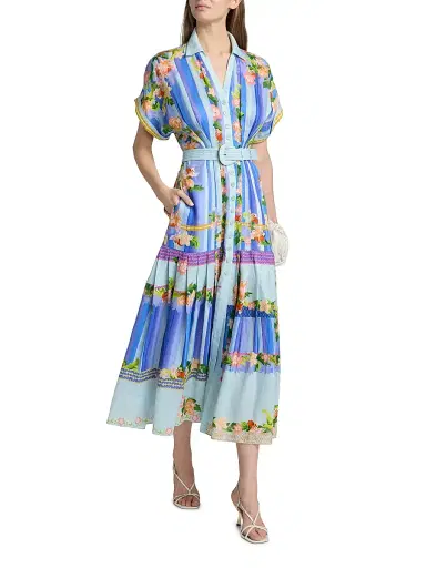 Saloni Women's Riya-B Linen Printed Shirtdress - Floral River - Size 12 | Thumbnail 2 Saloni Women's Riya-B Linen Printed Shirtdress - Floral River - Size 12 | Thumbnail 2