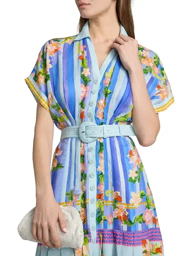 Saloni Women's Riya-B Linen Printed Shirtdress - Floral River - Size 12 | Thumbnail 6 Saloni Women's Riya-B Linen Printed Shirtdress - Floral River - Size 12 | Thumbnail 6