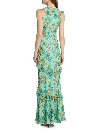 Saloni Women's Rita Floral Ruffled Silk Maxi Dress - Fiori Mint - Size 2 | Thumbnail 5 Saloni Women's Rita Floral Ruffled Silk Maxi Dress - Fiori Mint - Size 2 | Thumbnail 5