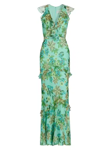 Saloni Women's Rita Floral Ruffled Silk Maxi Dress - Fiori Mint - Size 2 | Thumbnail 1 Saloni Women's Rita Floral Ruffled Silk Maxi Dress - Fiori Mint - Size 2 | Thumbnail 1