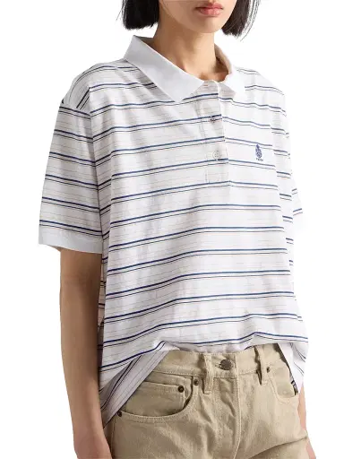 Prada Women's Striped Piqué Polo Shirt - White | Thumbnail 3