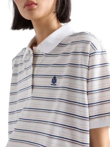Prada Women's Striped Piqué Polo Shirt - White | Thumbnail 5
