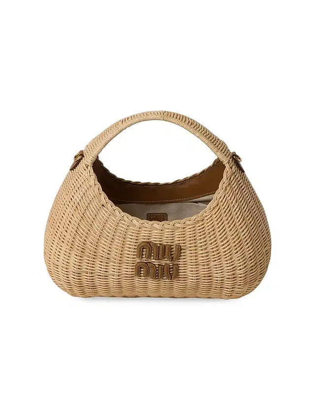 Miu Miu Women's Wander Wicker Top Handle Bag - Beige Khaki