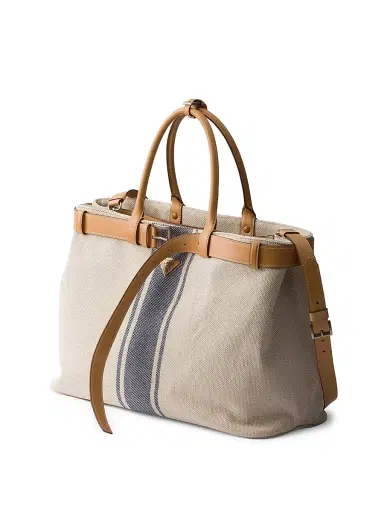 Prada Men's Buckle Canvas and Leather Tote Bag - Beige Khaki | Thumbnail 4 Prada Men's Buckle Canvas and Leather Tote Bag - Beige Khaki | Thumbnail 4