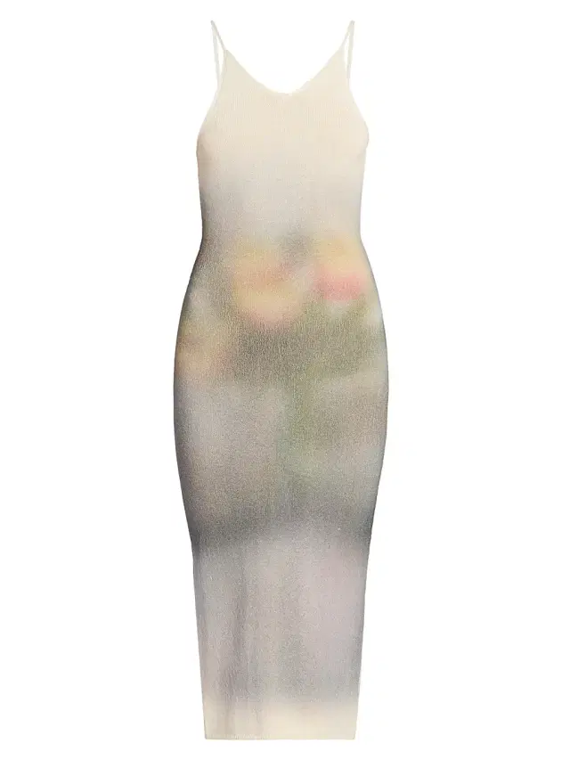 Women's Floral Knit Cotton Midi-Dress - Ecru