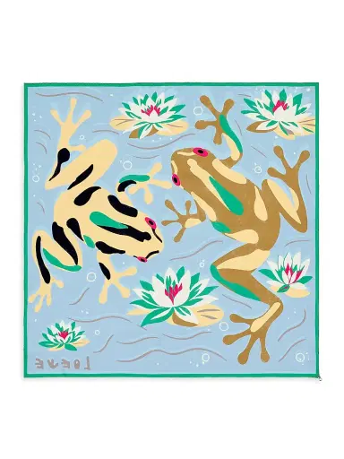Loewe Women's x Paula's Ibiza Frog-Print Silk Scarf - Beige Light Blue | Thumbnail 2