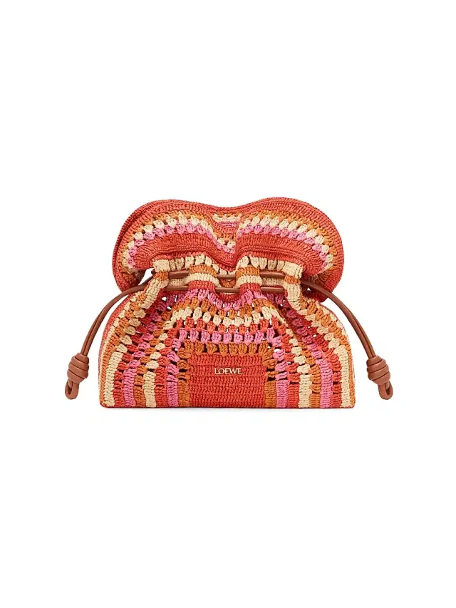 Women's  x Paula's Ibiza Flamenco Medium Crochet Raffia Clutch - Bright Orange Pink