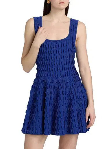 Simkhai Women's Vanna Scalloped Knit Minidress - Blueberry - Size XL | Thumbnail 3