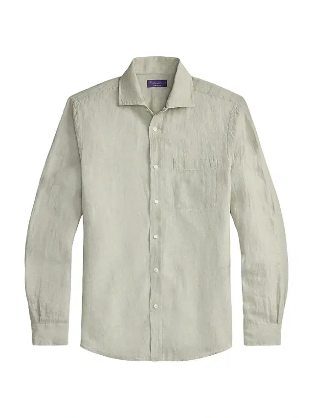 Men's Lightweight Chambray Linen Long-Sleeve Sport Shirt - Cactus Green