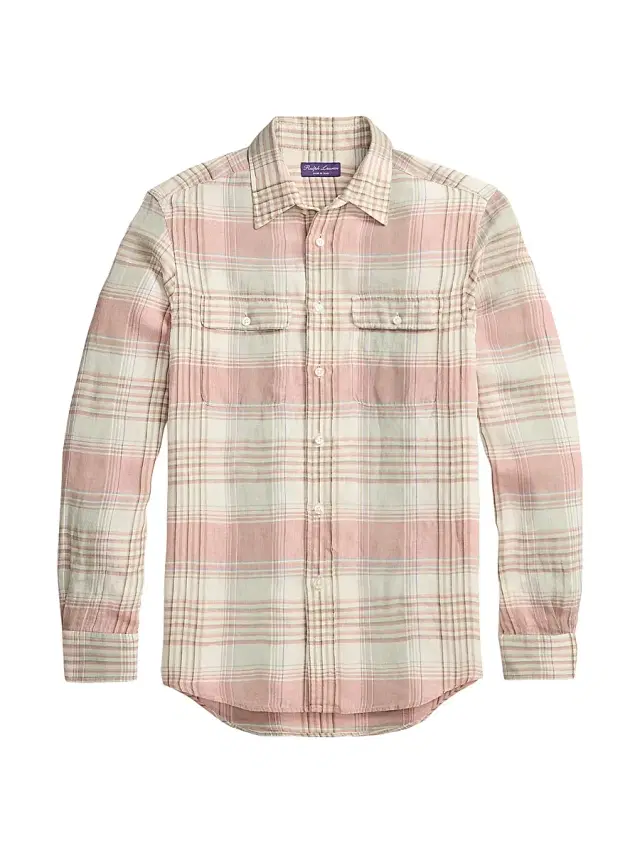 Ralph Lauren Purple Label Men's Plaid Linen Long-Sleeve Sport Shirt - Raspberry