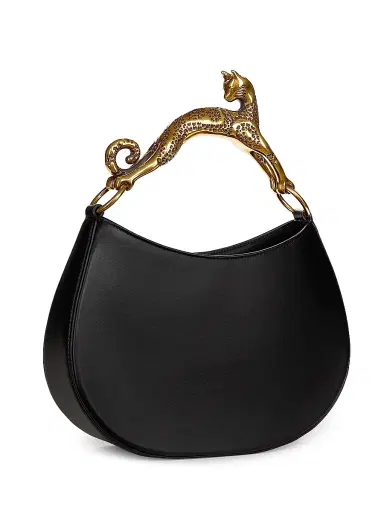 Lanvin Women's Cat-Handle Leather Hobo Bag - Black | Thumbnail 4 Lanvin Women's Cat-Handle Leather Hobo Bag - Black | Thumbnail 4