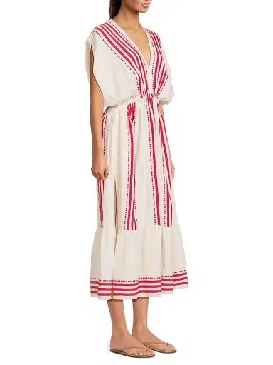 Lemlem Women's Leila Plunge Cotton-Blend Midi-Dress - Eshe Red - Size Medium | Thumbnail 4 Lemlem Women's Leila Plunge Cotton-Blend Midi-Dress - Eshe Red - Size Medium | Thumbnail 4