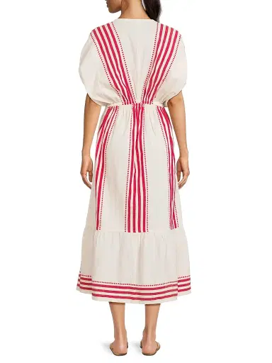 Lemlem Women's Leila Plunge Cotton-Blend Midi-Dress - Eshe Red - Size Medium | Thumbnail 5 Lemlem Women's Leila Plunge Cotton-Blend Midi-Dress - Eshe Red - Size Medium | Thumbnail 5