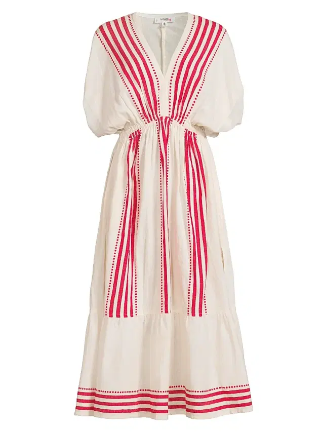 lemlem Women's Leila Plunge Cotton-Blend Midi-Dress - Eshe Red
