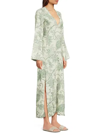 Lemlem Women's Theodora Linen Caftan Dress - Mokata Green - Size Large | Thumbnail 4 Lemlem Women's Theodora Linen Caftan Dress - Mokata Green - Size Large | Thumbnail 4