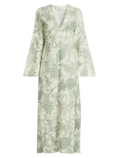 Lemlem Women's Theodora Linen Caftan Dress - Mokata Green - Size Large | Thumbnail 1 Lemlem Women's Theodora Linen Caftan Dress - Mokata Green - Size Large | Thumbnail 1