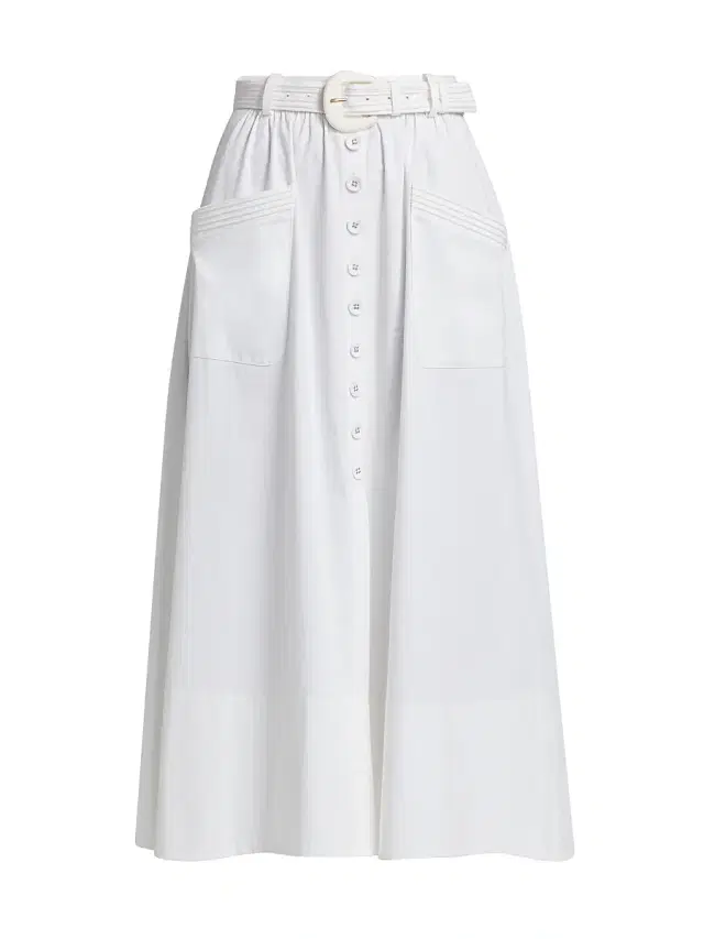 Saloni Women's Kirat Stretch-Cotton Poplin Midi-Skirt - White