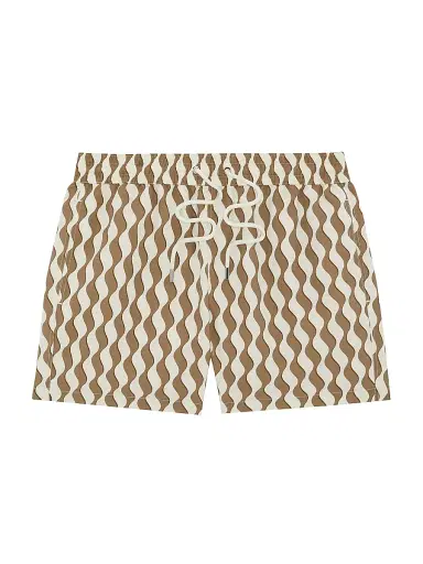 Frescobol Carioca Men's Rio Listra Print Swim Shorts - Caramel | Thumbnail 1 Frescobol Carioca Men's Rio Listra Print Swim Shorts - Caramel | Thumbnail 1