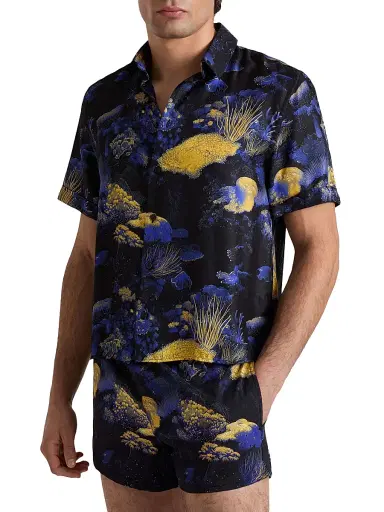 Vilebrequin Men's Coral Reef Silk Twill Bowling Shirt - Black Noir - Size XXL | Thumbnail 3 Vilebrequin Men's Coral Reef Silk Twill Bowling Shirt - Black Noir - Size XXL | Thumbnail 3