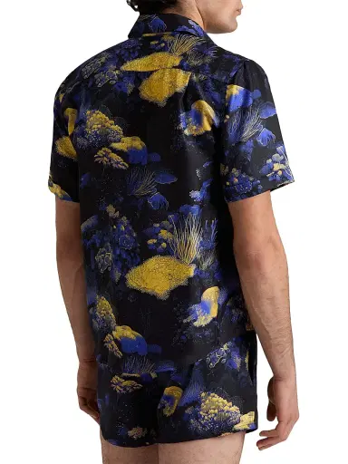Vilebrequin Men's Coral Reef Silk Twill Bowling Shirt - Black Noir - Size XXL | Thumbnail 4 Vilebrequin Men's Coral Reef Silk Twill Bowling Shirt - Black Noir - Size XXL | Thumbnail 4