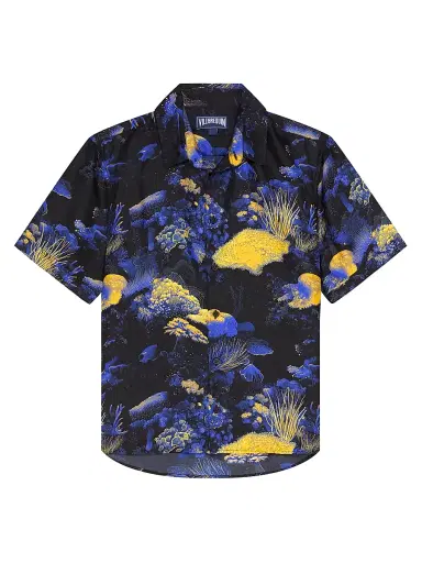 Vilebrequin Men's Coral Reef Silk Twill Bowling Shirt - Black Noir - Size XXL | Thumbnail 1 Vilebrequin Men's Coral Reef Silk Twill Bowling Shirt - Black Noir - Size XXL | Thumbnail 1