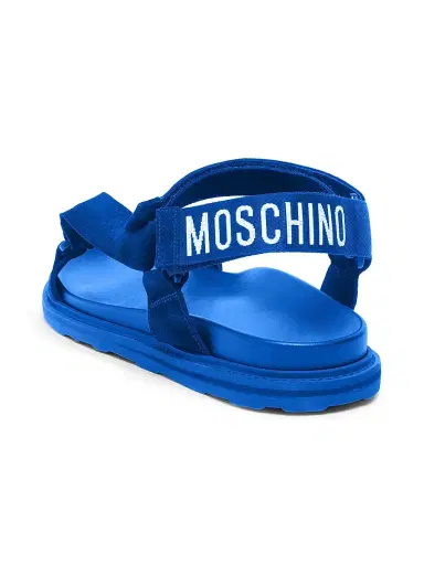 MOSCHINO Men's Logo Leather Sandals - Blue - Size 11 | Thumbnail 4