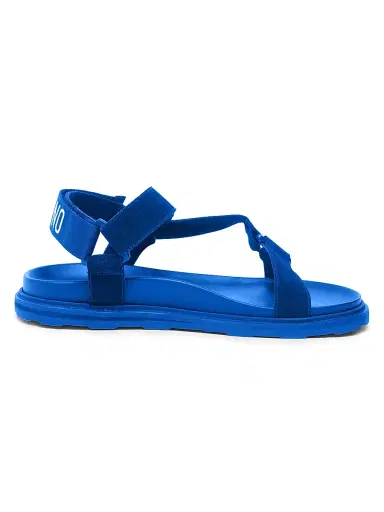 MOSCHINO Men's Logo Leather Sandals - Blue - Size 11 | Thumbnail 1