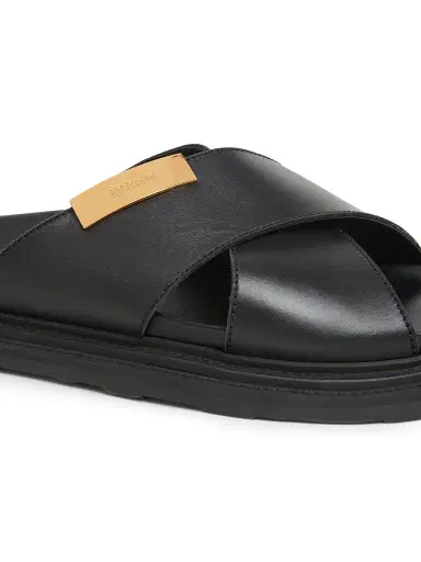 MOSCHINO Men's Logo Leather Crisscross Sandals - Black - Size 13 | Thumbnail 5
