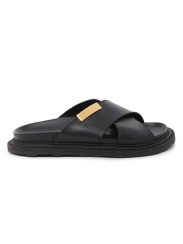 Men's Logo Leather Crisscross Sandals - Black