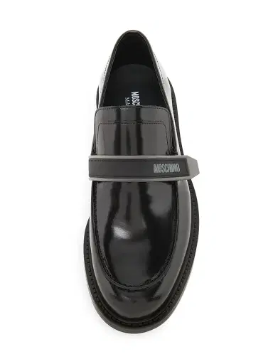 MOSCHINO Men's Logo Leather Slip-On Loafers - Black - Size 13 | Thumbnail 4