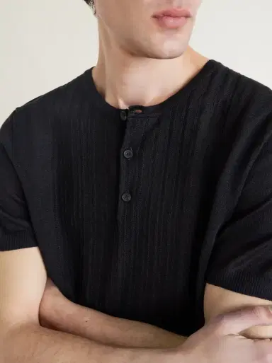 MR P. Pointelle-Knit Linen and Cotton-Blend Henley T-Shirt | Thumbnail 5