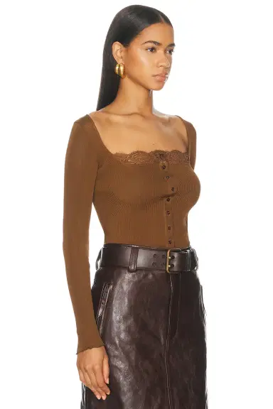 Saint Laurent Ribbed Lacy Button Up Top | Thumbnail 2 Saint Laurent Ribbed Lacy Button Up Top | Thumbnail 2